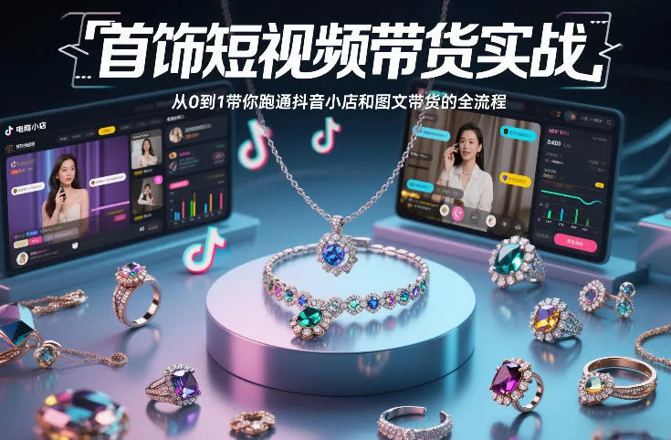 首饰短视频带货实战，从0到1带你跑通抖音小店和图文带货的全流程