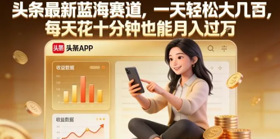 头条最新蓝海赛道，一天轻松大几张，每天花十分钟也能月入过1W【揭秘】