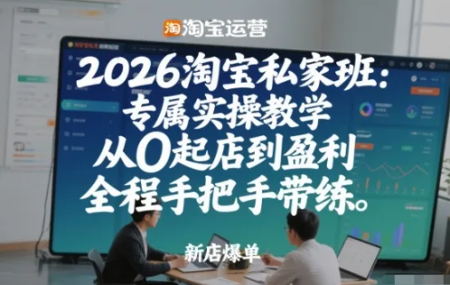 2026淘宝私家班：专属实操教学，从0起店到盈利，全程手把手带练