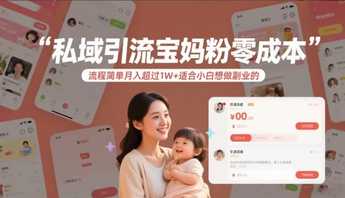 私域引流宝妈粉零成本流程简单月入超过1W+适合小白想做副业的