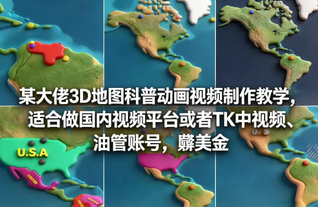 某大佬3D地图科普动画视频制作教学，适合做国内视频平台或者TK中视频、油管账号，賺美金