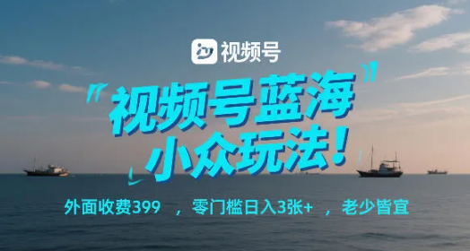 视频号蓝海小众玩法！外面收费399，零门槛日入3张+，老少皆宜