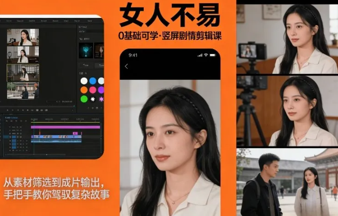 0基础可学！《女人不易》竖屏剧情剪辑课，从素材筛选到成片输出，手把手教你驾驭复杂故事