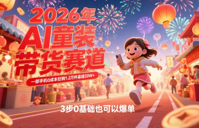 AI童装新春带货赛道，一部手机0成本狂销1.2万件喜提20W+，3步0基础也可以爆单
